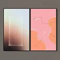 Two Panel Modern Wall Art With Gradient And Pink Orange Abstract Lines 3d model
