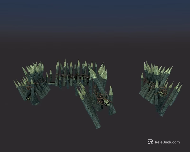 Dark Green Spiked Decorative Structures With Rough Wooden Metallic Design Elements 3d model 