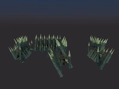 Dark Green Spiked Decorative Structures With Rough Wooden Metallic Design Elements 3d model