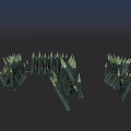 Dark Green Spiked Decorative Structures With Rough Wooden Metallic Design Elements 3d model