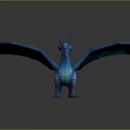 Mythical Blue Dragon With Gradient Blue Color And White Patterned Wings On Dark Background 3d model