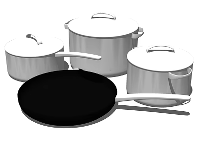 Stainless Steel Cookware Set With Lidded Pots And Black Frying Pan 3d model