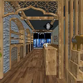 Natural Style Retail Store Interior With Wooden Shelves Counter And Elephant Decor