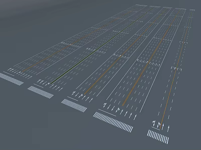 Road Infrastructure With Parallel Lane Lines White Orange Markings And Striped Rumble Strips 3d model