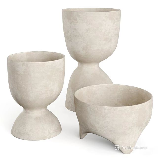 Modern Textured Ceramic Decorative Vessels In Cream White With Unique Bowl And Cup Shapes 3d model 