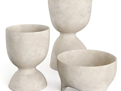 Modern Textured Ceramic Decorative Vessels In Cream White With Unique Bowl And Cup Shapes 3d model