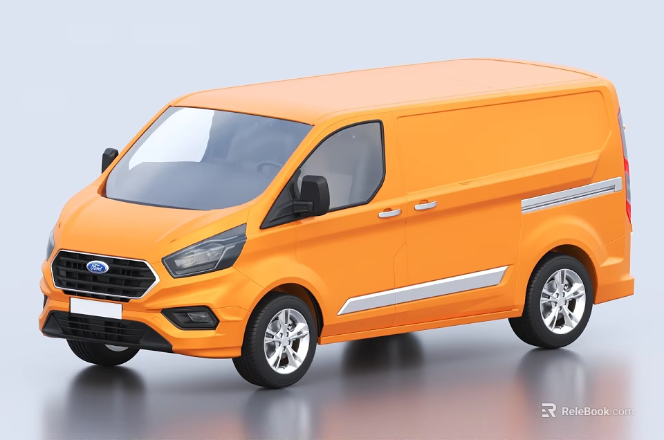 Orange Ford Transit Van With Silver Side Stripes And Alloy Wheels 3d model