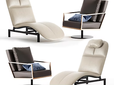 Modern Leisure Chair Design With Beige Leather And Dark Brown Cushions Metal Frame Armrests 3d model