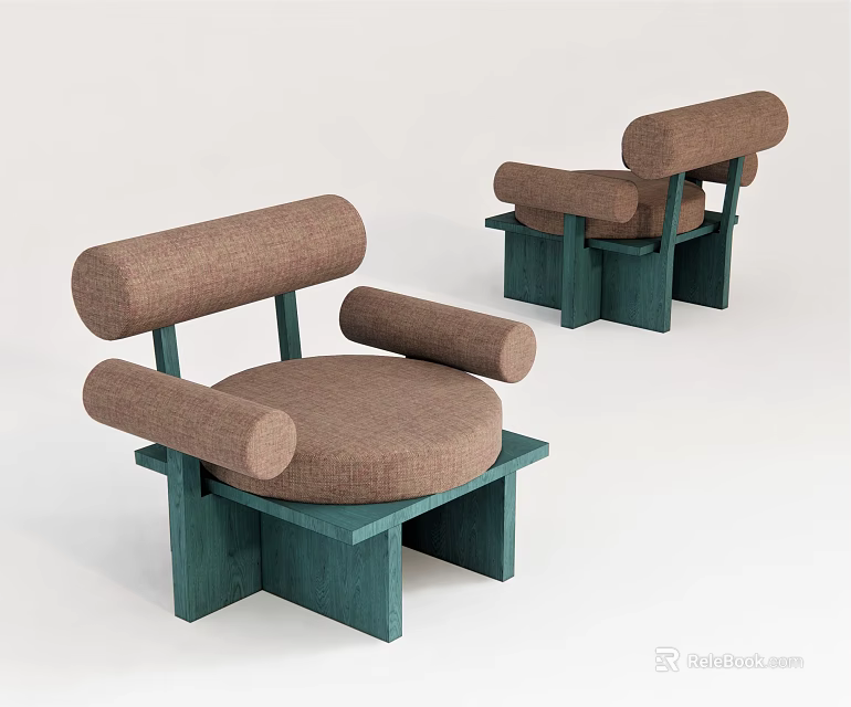Modern Single Seater Sofa With Brown Cushion And Green Cylindrical Armrest Frame 3d model