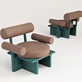 Modern Single Seater Sofa With Brown Cushion And Green Cylindrical Armrest Frame 3d model