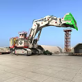 Large White Tracked Functional Vehicle With Green Bucket For Construction Sites 3d model