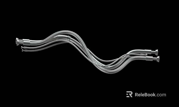 Flexible Silver Curved Metal Tubes With Smooth Surface And Connector Ends 3d model 
