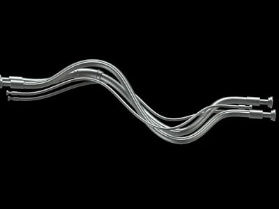Flexible Silver Curved Metal Tubes With Smooth Surface And Connector Ends 3d model