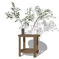 Wooden Side Table with Minimalist Design and Vase Holding Green Branches in Home Interior Decor
