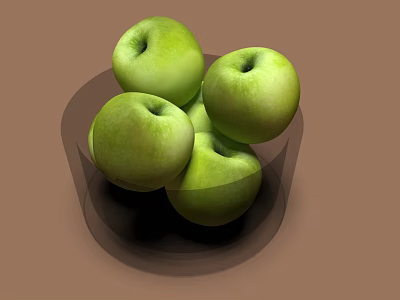 Fresh Juicy Green Apples Placed in Transparent Bowl on Brown Background 3d model