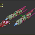 Futuristic Metallic Space Rockets With Orange Accents And Energy Link For Cosmic Travel