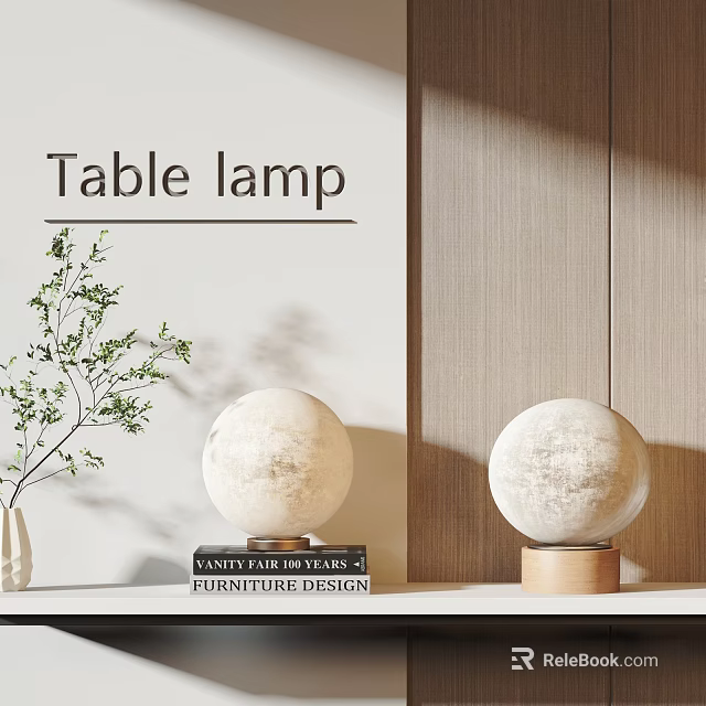 Two Spherical Table Lamps In Scandinavian Design With Modern Fabric Shade And Wooden Base 3d model 