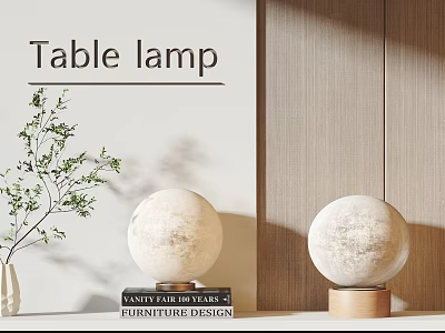 Two Spherical Table Lamps In Scandinavian Design With Modern Fabric Shade And Wooden Base 3d model