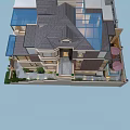 Modern Detached Villa Exterior With Glass Windows Brick Facade Balcony Swimming Pool And Landscaped Garden