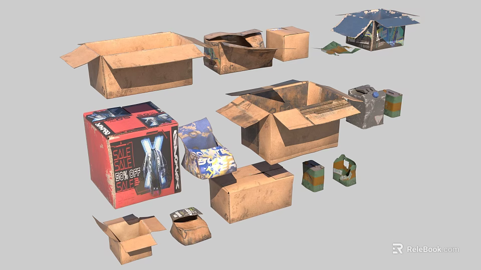 Assorted Cardboard Boxes in Various Sizes Open and Closed Packaging Containers 3d model 