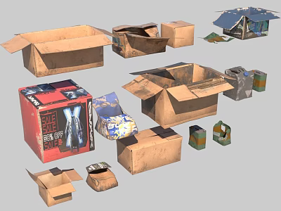 Assorted Cardboard Boxes in Various Sizes Open and Closed Packaging Containers 3d model