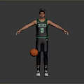 Man in Celtics Basketball Jersey Number 9 Standing with Arms Outstretched and Basketball