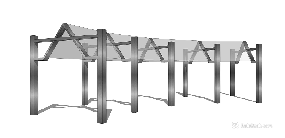 Modern Pergola Design With Steel Columns Transparent Roof And Triangle Frame Structure 3d model 