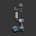 Industrial Robotic Arm With Blue Joints Grabbing Screw And Mechanical Parts