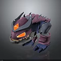 Pink And Blue Armored Character With Red Triangular Symbol Red Eyes And Sharp Teeth 3d model
