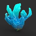 Blue Crystal Sculpture with Irregular Protrusions Gradient Color and Detailed Surface Texture