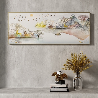 New Chinese Landscape Painting Texture Decoration Painting Italian Minimalist Landscape Painting 3d model