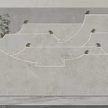 Modern Background Wall with Curved Layered Design Natural Stone Texture Embedded Lighting and Green Plants