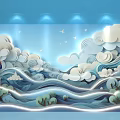 Check in Photo Spot With Blue Background Cloud Decorations Wave Paper Art And Lighting
