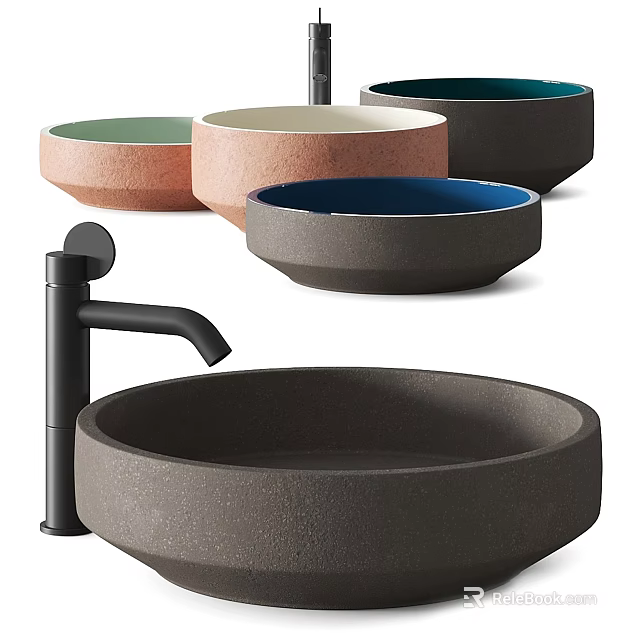 Colorful Vessel Washbasins Round Shape Various Colors With Black Faucet Modern Bathroom Design 3d model 