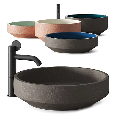 Colorful Vessel Washbasins Round Shape Various Colors With Black Faucet Modern Bathroom Design 3d model