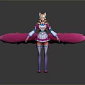 Fantasy Female Character With Cat Ears Large Pink Wings White And Pink Dress And Stockings