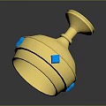 Golden Household Living Utensil With Blue Square Decorations And Tall Footed Base Design
