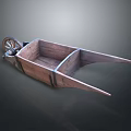 Antique Wooden Wheelbarrow With Rustic Wood Frame And Metal Bindings