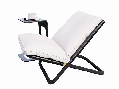 Stylish Single Chair With White Cushion Black Frame And Side Table With White Cup 3d model