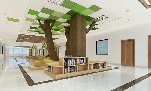 School Hall Tree Decoration Reading Area 3d model