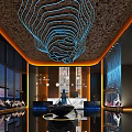 Luxury Shop Front Desk Design With Modern Chandelier Sofa And Waterfall Wall