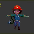 Cute Firefighter Themed Toy Figure With Red Helmet Blue Uniform And Fire Hose
