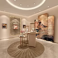 Elegant Jewelry Store Interior With Glass Display Cases Warm Lighting Marble Counters And Art Decor