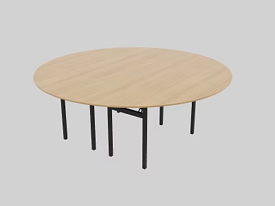 Round Light Wood Dining Table With Black Legs Modern Minimalist Design For Home Dining Room 3d model