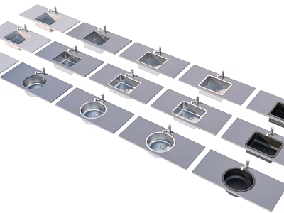 Neatly Arranged Metal Tableware Set Featuring Embedded Design And Various Shapes 3d model