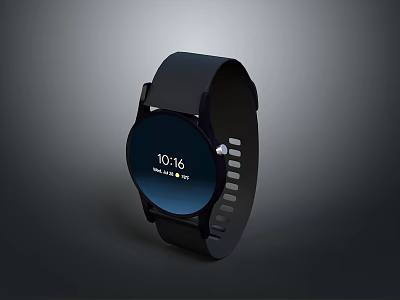 Modern Digital Smartwatch With Black Strap Round Display Showing Time Date And Weather 3d model