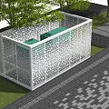 Outdoor Lounge Space With White Perforated Screen Green Seating And Trees