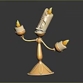 Ornate Anthropomorphic Candelabra With Three Lit Candles And Gold Base
