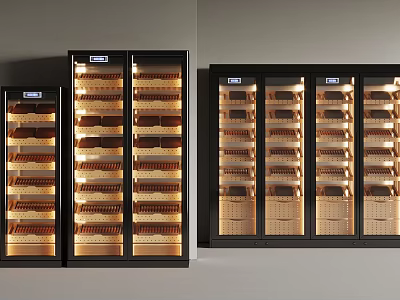 Modern Cigar Humidors With Multiple Sizes Sleek Design Wooden Shelves And LED Lighting 3d model