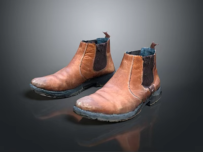 Brown Leather Chelsea Boots With Side Elastic Panels And Dark Worn Soles 3d model